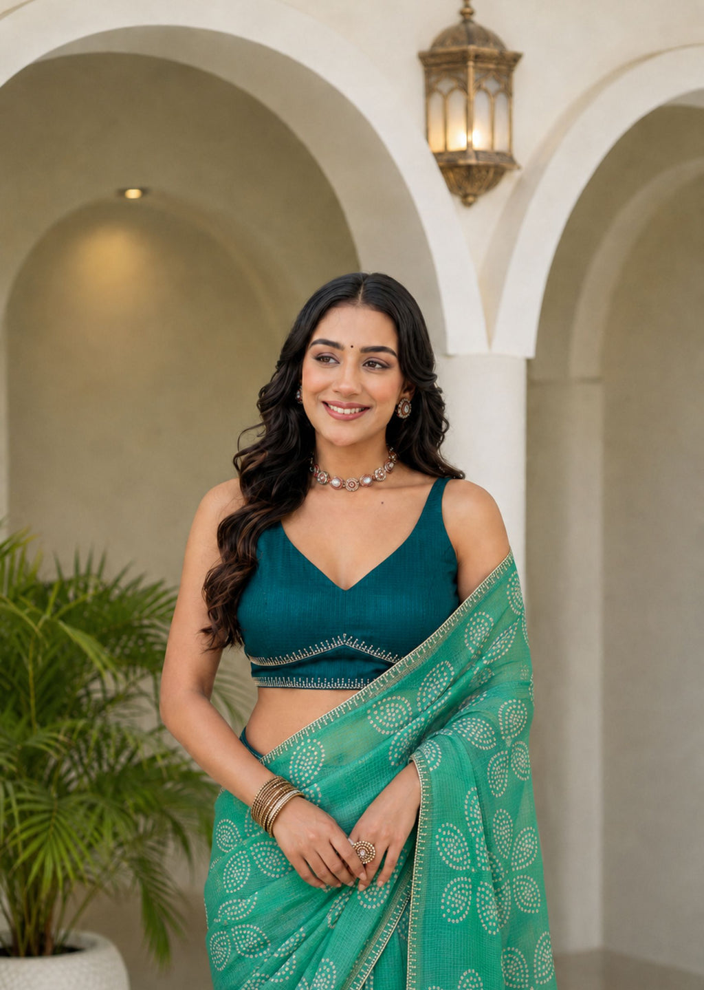 Teal Green Kota Silk Saree Outdoor Look - Casual Wear Saree