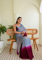 Royal Wine Grey Organza Silk Saree Outdoor Look - Party Wear Saree
