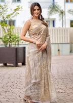 Gold Crushed Organza Saree Outdoor Look - Festive Wear Saree