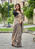 Grey Italian Silk Saree Side View - Festive Wear Saree