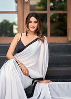 White Italian Silk Saree Side View - Party Wear Saree