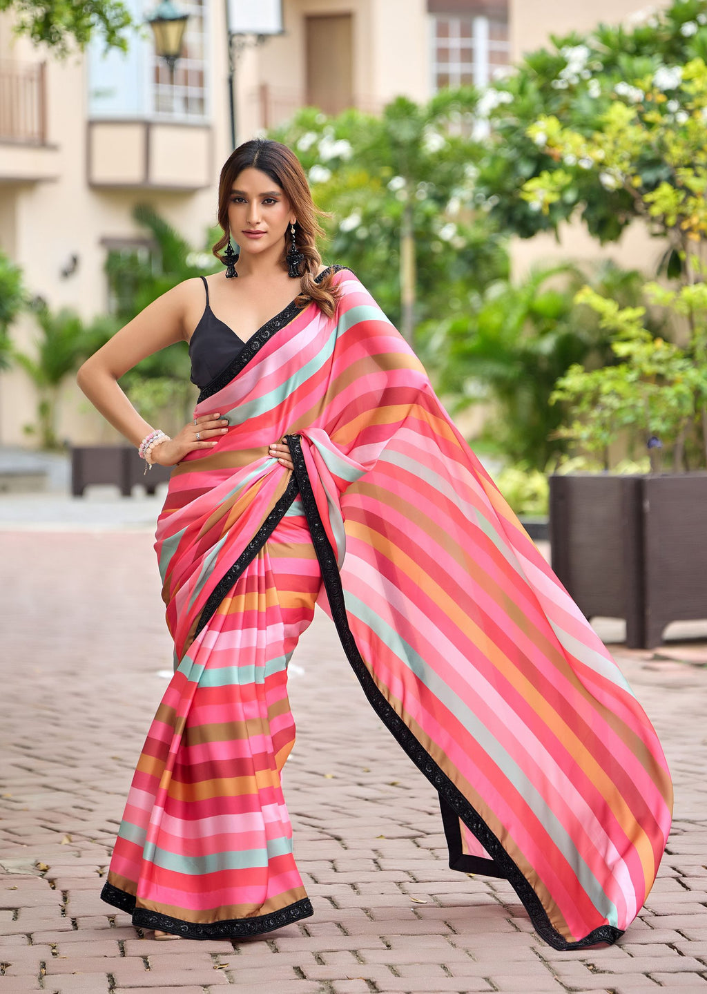 Red Italian Silk Saree Outdoor Look - Party Wear Saree