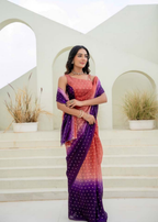 Orange Purple Organza Silk Saree Outdoor Styled Pose - Party Wear Saree