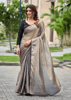 Grey Italian Silk Saree Outdoor Look - Party Wear Saree