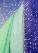 Royal Blue Green Kota Silk Saree Pallu Close Up - Bandhani Dots Design