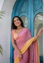 Pink Organza Saree Outdoor Look - Party Wear Saree
