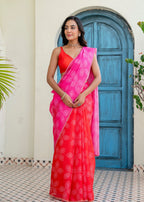 Rani Pink Kota Silk Saree Draped Pose - Party Wear Saree