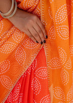 Orange Kota Silk Saree Draped Look - Silver Toned Border Detail