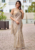 Gold Crushed Organza Saree With Sequin Border - Front Look | Buy Online Ethnic9