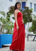 Red Italian Silk Saree Outdoor Look - Party Wear Saree