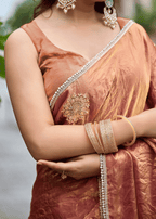 Copper Orange Italian Silk Saree Outdoor Look - Wedding Wear Saree