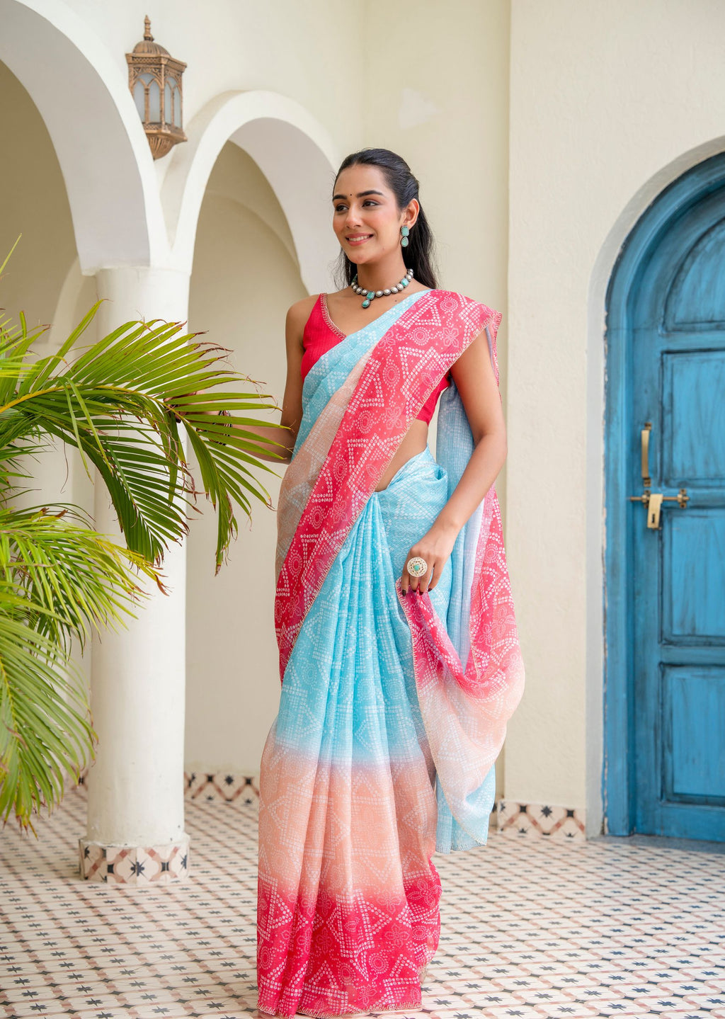 Firozi Red Kota Silk Saree Outdoor Look - Festive Wear Saree