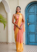 Peach Orange Soft Organza Saree With Contrast Border - Front Look | Buy Online Ethnic9