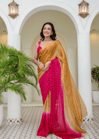 Pista Pink Organza Silk Saree With Sequin Work - Front Look | Buy Online Ethnic9