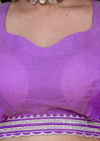 Purple Tissue Silk Saree Blouse Close Up - Sequin Work Design