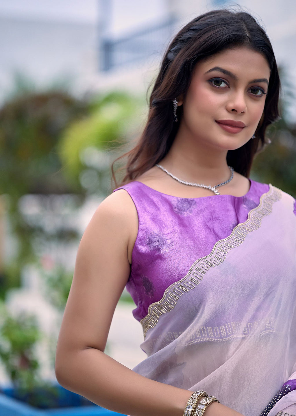 Lavender Italian Silk Saree Outdoor Look - Party Wear Saree