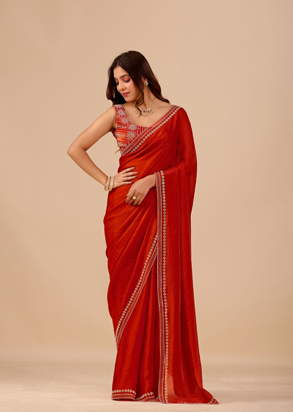 Royal Blue Organza Saree with Stone Work Border & Designer Embellished Blouse
