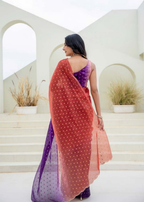 Orange Purple Organza Silk Saree Draped Look - Sequin Motif Detail