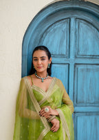 Lime Green Tissue Silk Saree Outdoor Styled Look - Party Wear Saree