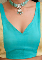 Sky Blue Organza Saree Blouse Close Up - Contrast Border Design