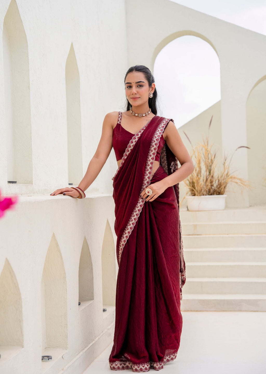 Purple Italian Silk Saree Outdoor Look - Festive Wear Saree