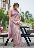 Lavender Crushed Organza Saree Blouse Close Up - Floral Print Design