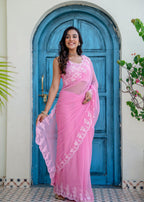 Baby Pink Chiffon Saree Draped Pose - Embellished Border Detail
