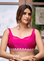 Purple Italian Silk Saree Blouse Close Up - Floral Print Design