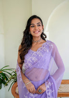 Purple Chiffon Saree Outdoor Styled Look - Festive Wear Saree