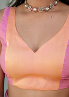 Pink Organza Saree Blouse Close Up - Contrast Border Detail