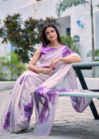 Lavender Italian Silk Saree Standing Pose - Festive Wear Saree