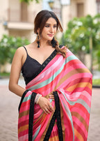 Red Italian Silk Saree Outdoor Styled Look - Party Wear Saree