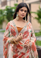 Orange Italian Silk Saree Standing Pose - Festive Wear Saree