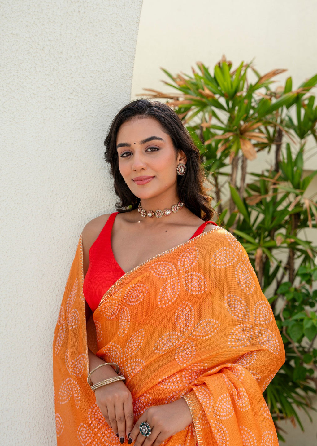 Orange Kota Silk Saree Styled Pose - Festive Wear Saree
