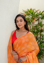 Orange Kota Silk Saree Styled Pose - Festive Wear Saree