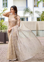 Gold Crushed Organza Saree Draped Pose - Party Wear Saree