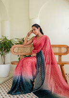 Coral Pink Organza Silk Saree Outdoor Styled Pose - Festive Wear Saree