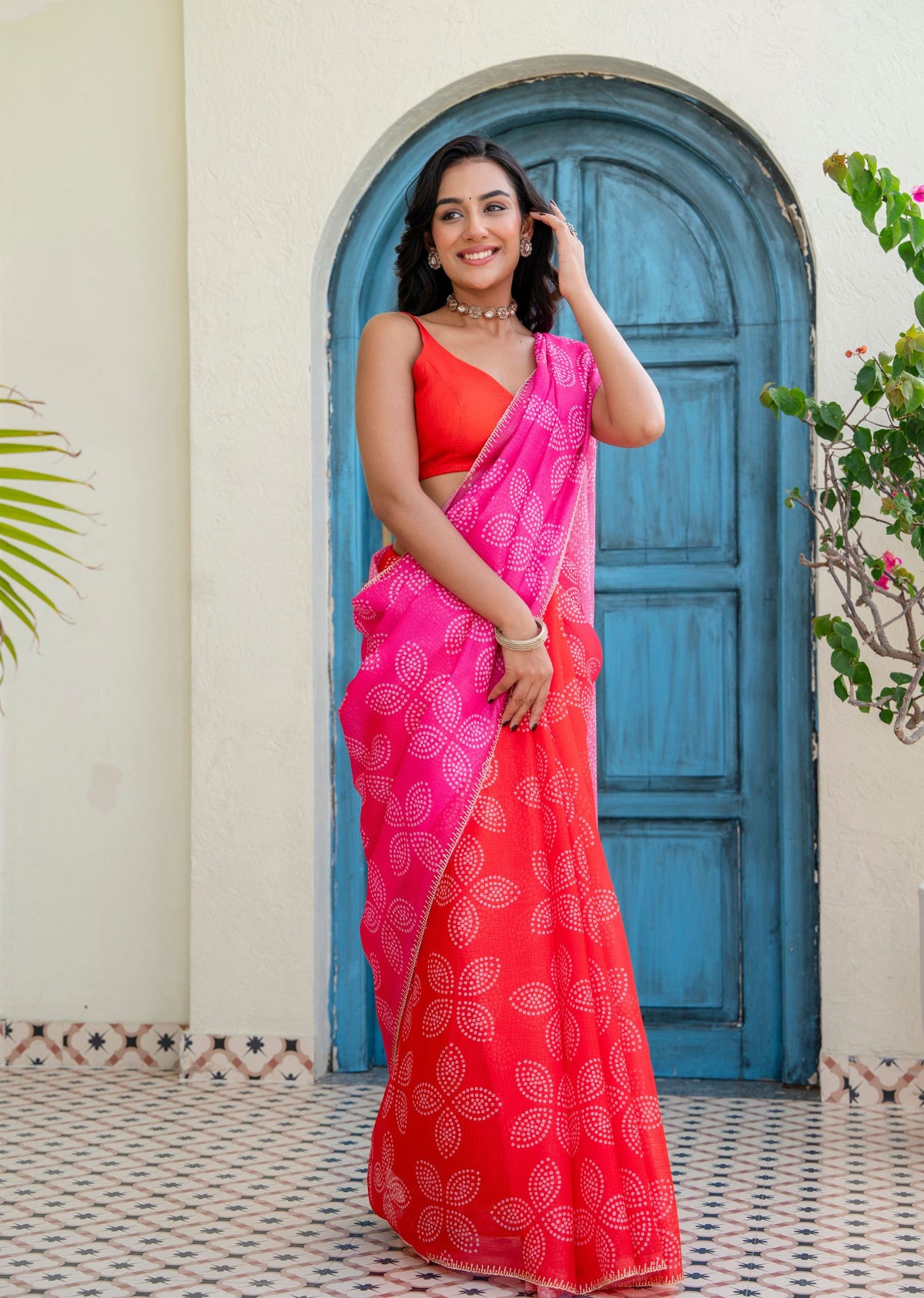 Rani Pink Kota Silk Saree Outdoor Look - Party Wear Saree