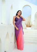 Purple Red Kota Silk Saree Draped Pose - Party Wear Saree