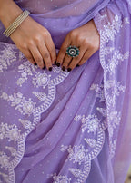 Purple Chiffon Saree Draped Pose - Embellished Border Detail