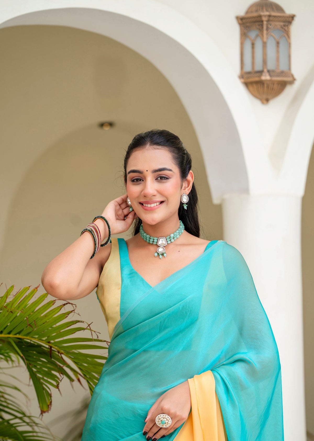 Sky Blue Soft Organza Saree With Contrast Border