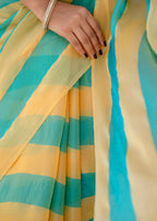 Sky Blue Organza Saree Blouse Close Up - Leheriya Design