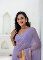 Lavender Organza Saree Outdoor Styled Pose - Party Wear Saree
