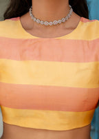Orange Organza Saree Blouse Close Up - Leheriya Design