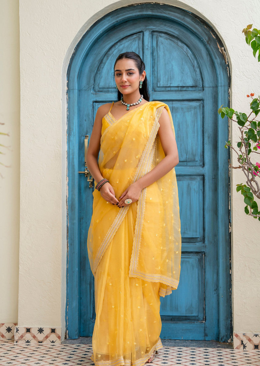 Yellow Tissue Silk Saree Outdoor Look - Party Wear Saree