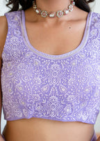 Purple Chiffon Saree Blouse Close Up - Stone Work Design