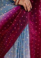 Royal Wine Grey Organza Silk Saree Pallu Detail - Sequin Work Close Up