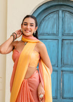 Peach Orange Organza Saree Draped Pose - Party Wear Saree