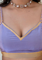 Lavender Organza Saree Blouse Close Up - Yellow Border Design
