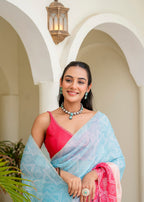 Firozi Red Kota Silk Saree Outdoor Standing Look - Party Wear Saree